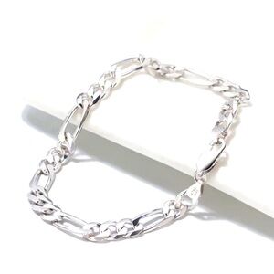 NEW Unisex Rhodium Plated 925‎ Sterling Silver Figaro Chain Bracelet, 8”